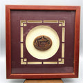 Chinese Pendant in Wood Framed 6 Men Drinking Tea Eating Wonderful Carving