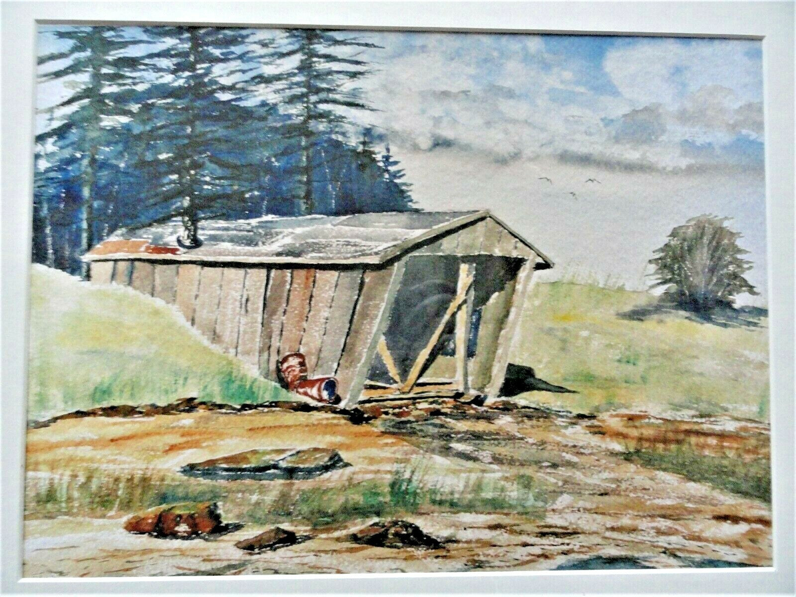 Lovely Watercolor Painting Old Building in the Woods Impressionist Unsigned
