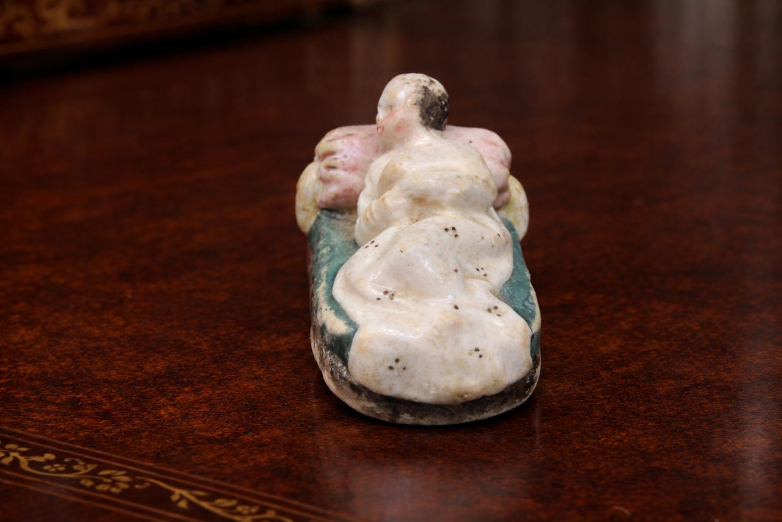 Antique Chinese Export Porcelain Piano Baby Figurine, Late 19thC, Incised Mark