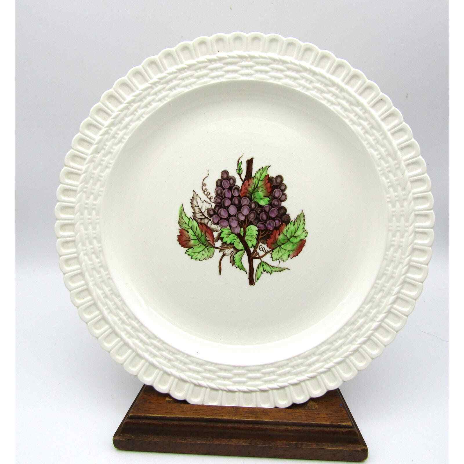 Copeland Spode Plates 9.25" Set of 6 Grape Pattern Basket Weave Edge