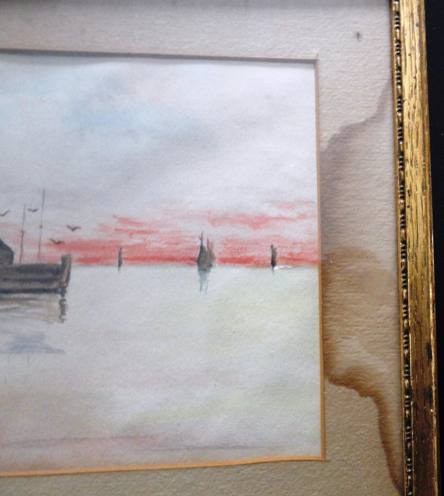 Florence Perry Watercolor New England Shoreline Copy of Original Painting 19th c