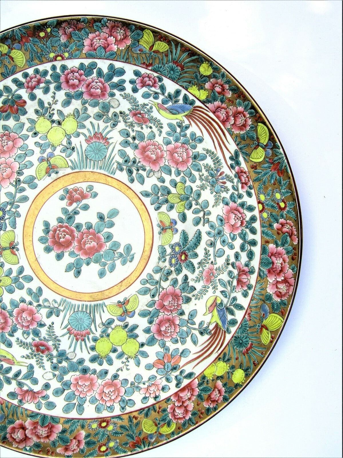 Chinese Qing Dynasty Famille Rose Charger Lotus Butterflies Imperial Mark 18"