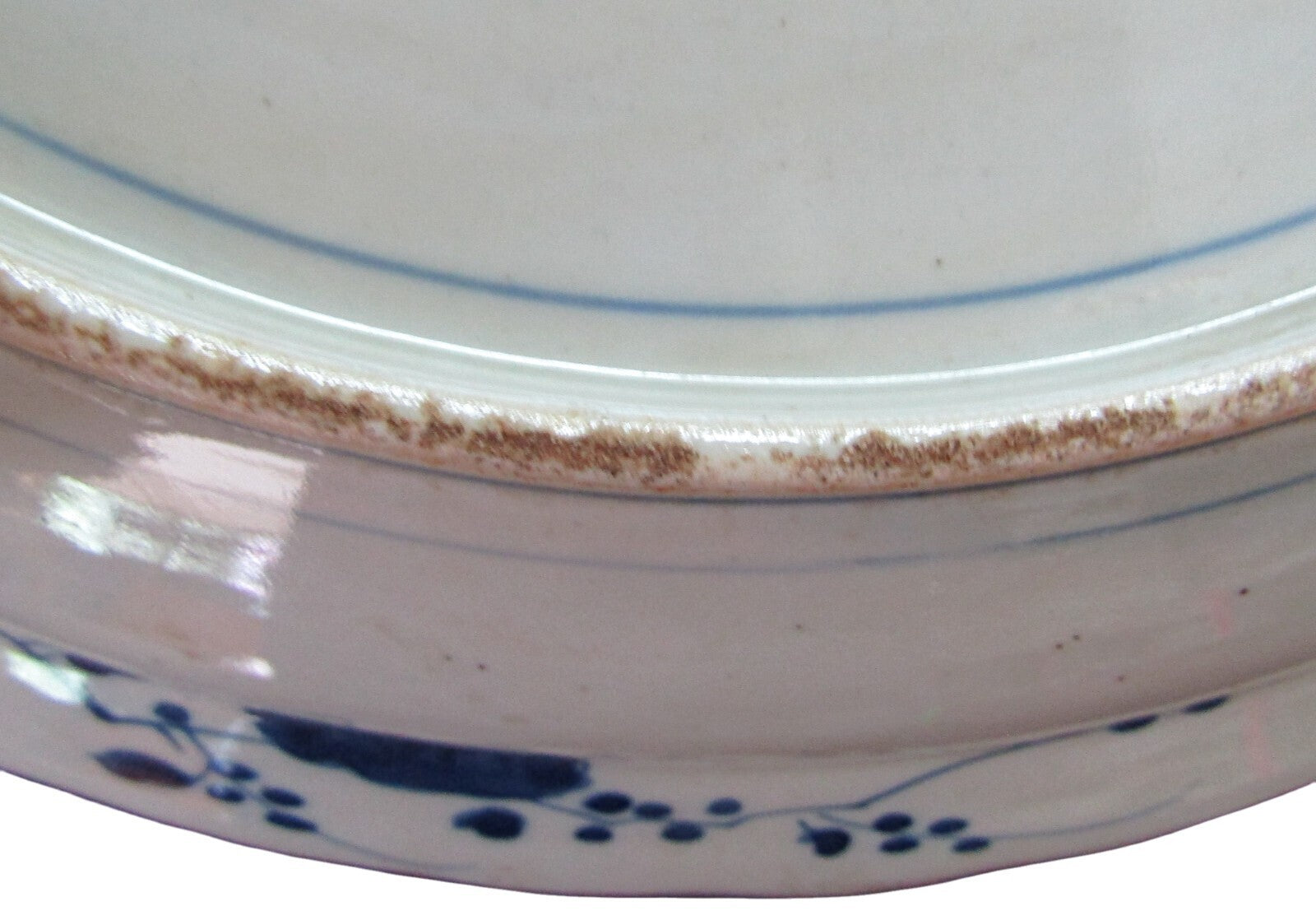 Japanese Blue & White Porcelain Charger Rooster & Hen 18th 19th C   19"