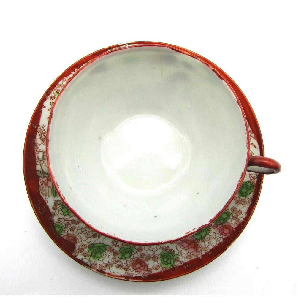 Japanese Cup and Saucer Eggshell Porcelain Gisha Hand Painted Marked