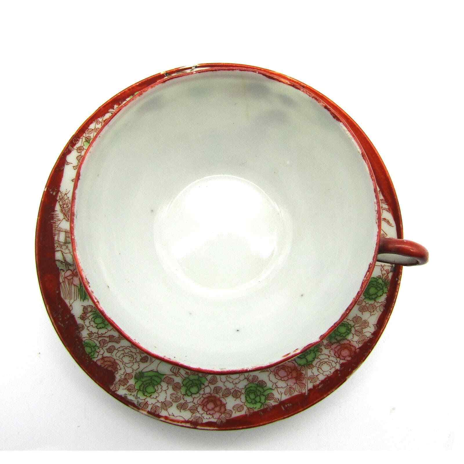 Japanese Cup and Saucer Eggshell Porcelain Gisha Hand Painted Marked