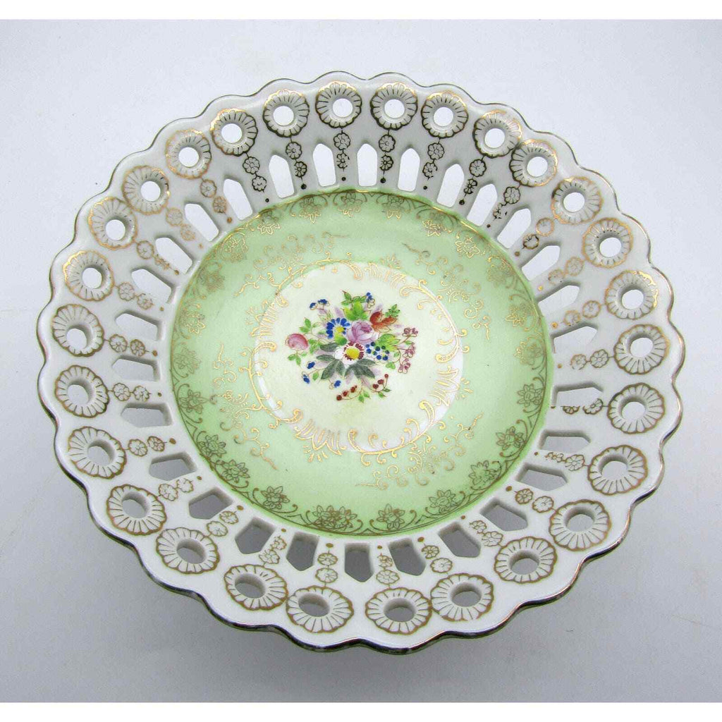 Betson Reticulated Pedestal Bowl Console Bowl Hand Painted 1940's