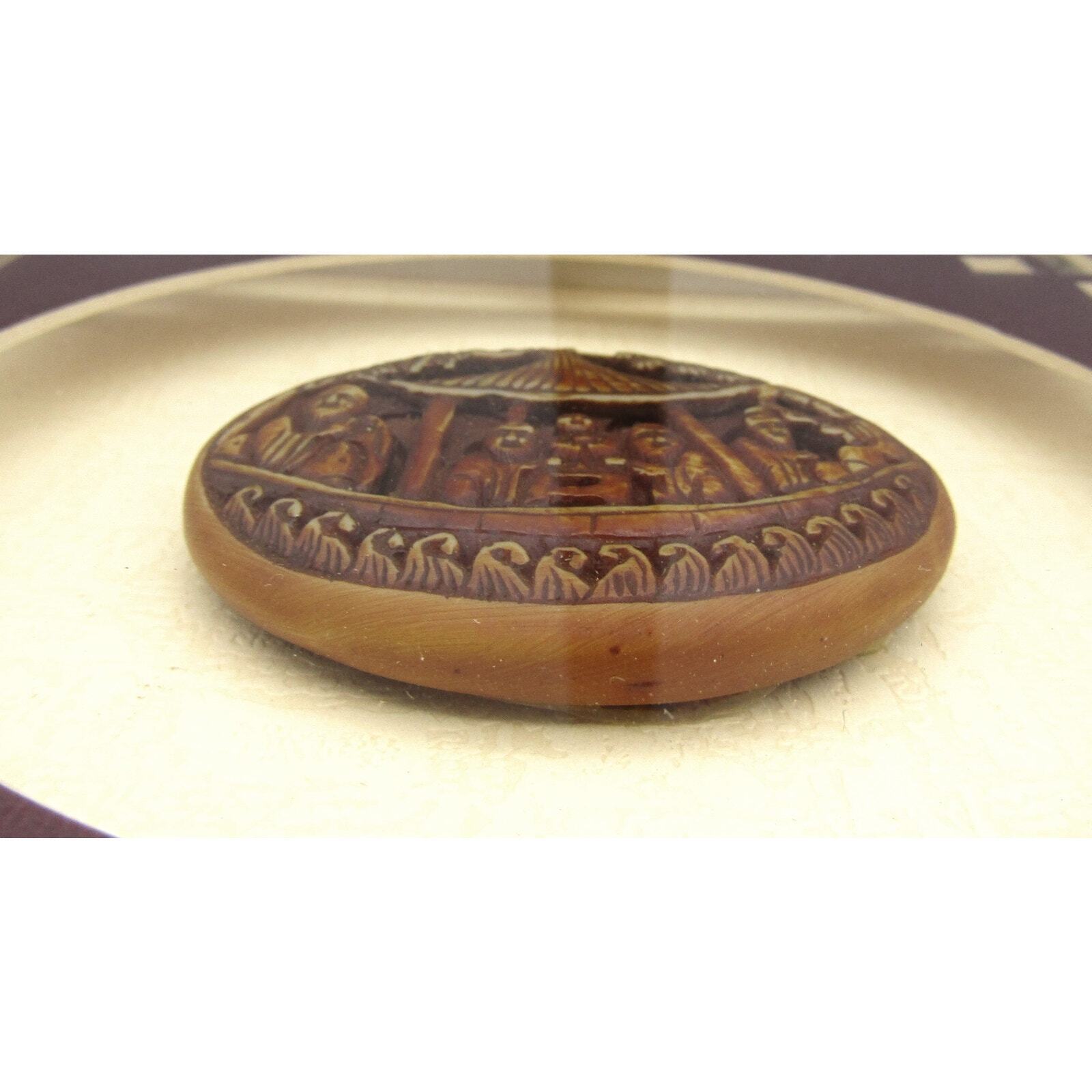Chinese Pendant in Wood Framed 6 Men Drinking Tea Eating Wonderful Carving