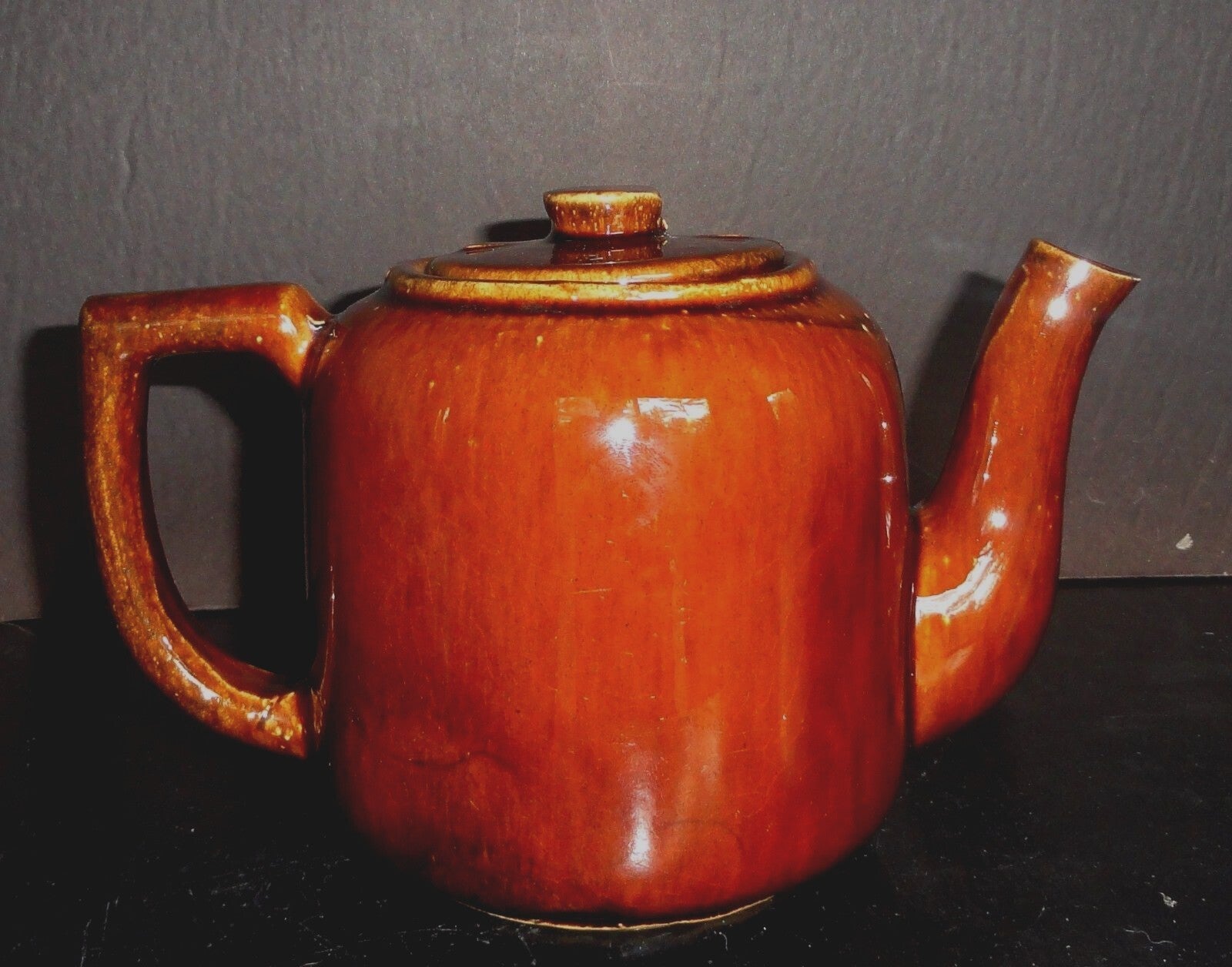 Antique Teapot Brown Glaze Molasses Glazed Teapot Impressed with S  MINT