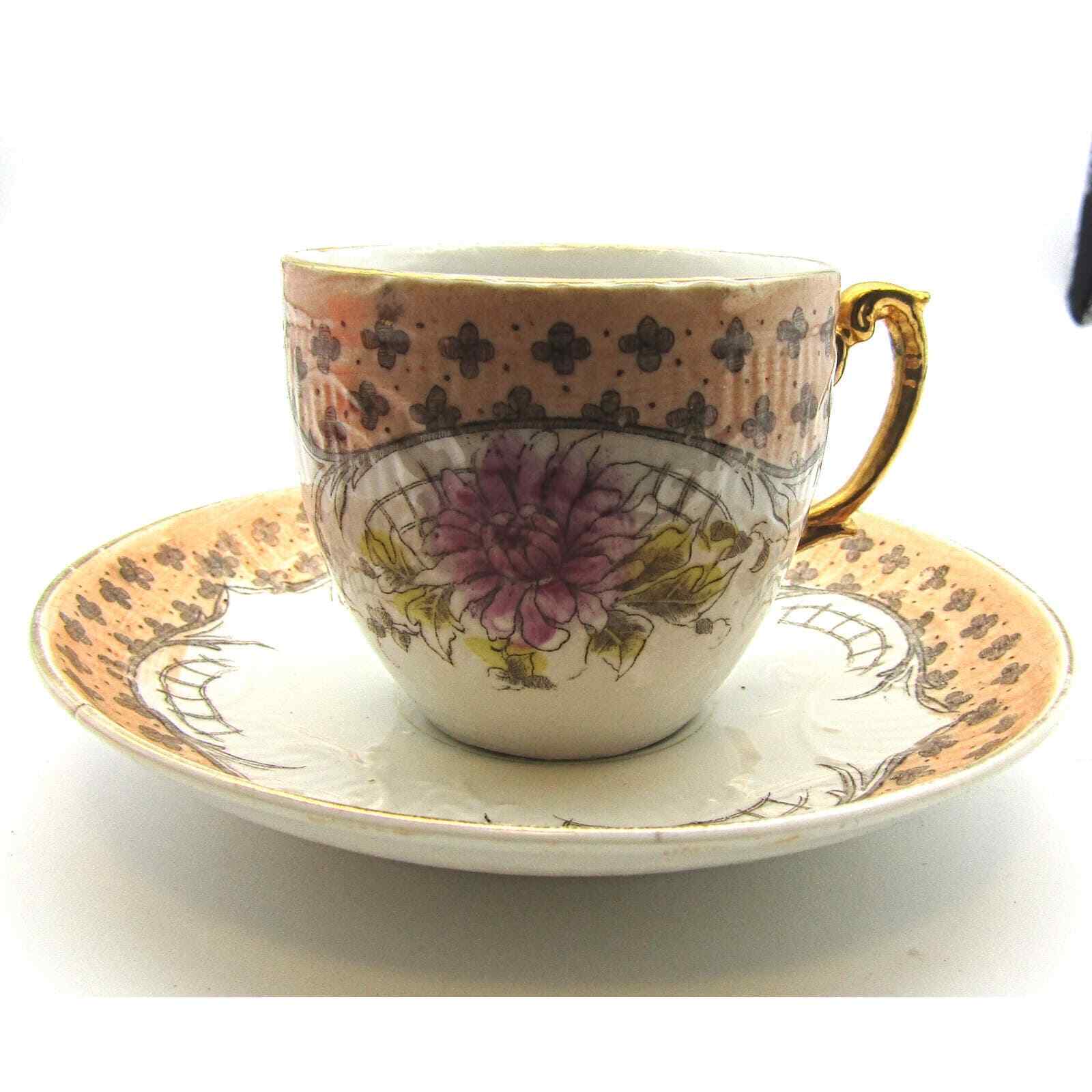 Ornate Demitasse Cup  Hand Painted Floral Design Gold Handle