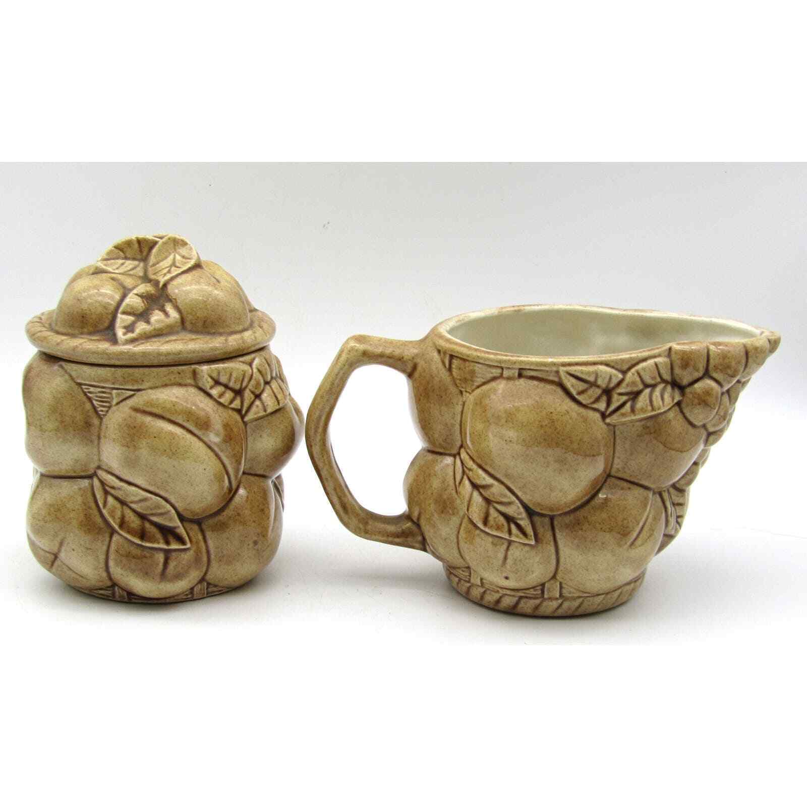 Fun Studio Ceramics Creamer and Sugar Fruit Design Marked JH '73