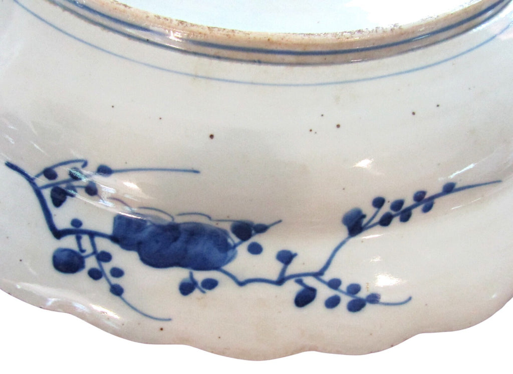 Japanese Blue & White Porcelain Charger Rooster & Hen 18th 19th C   19"