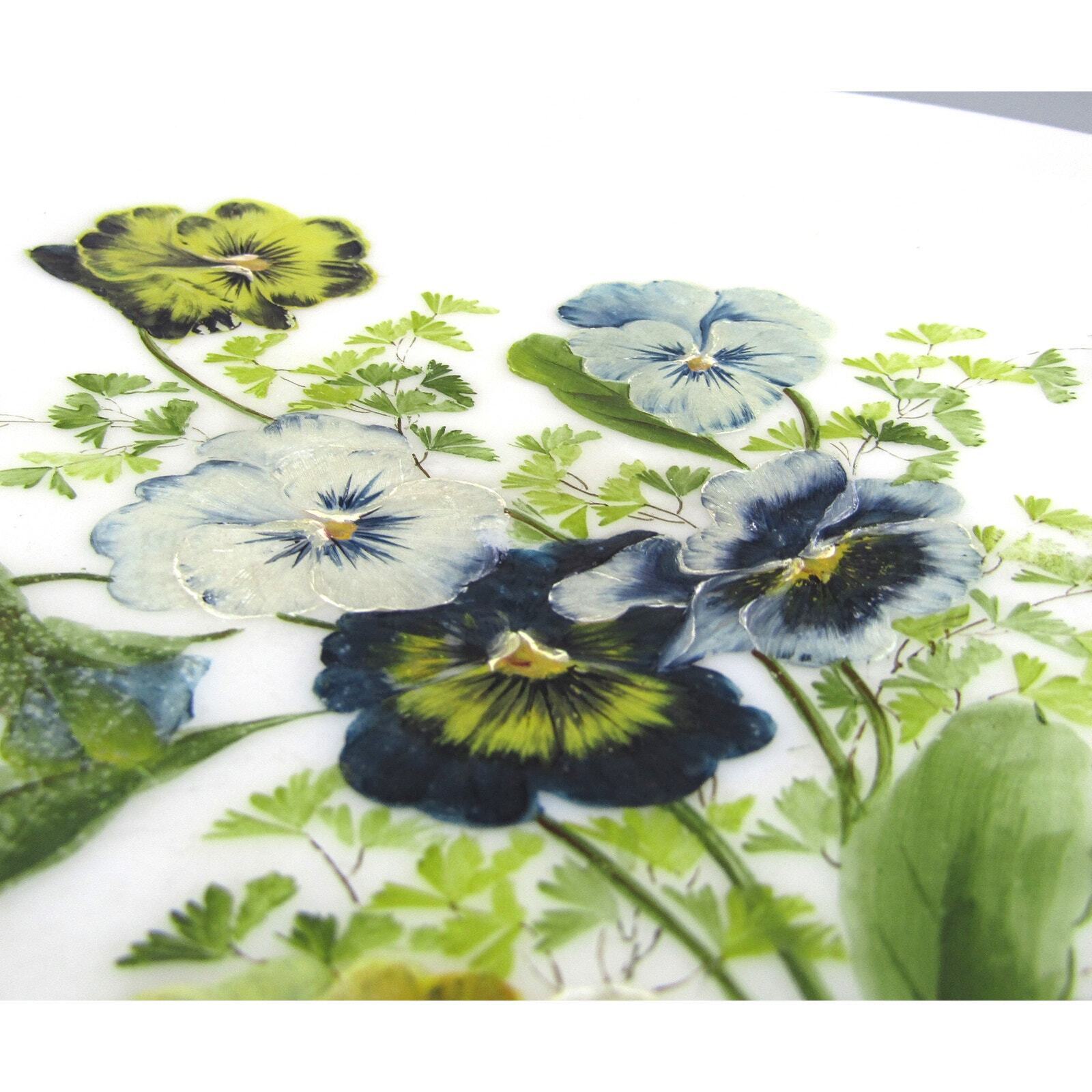 Antique Satin Glass Plate Floral Design Hand Painted Pontil Mark