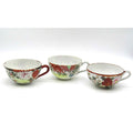 Set of 3 Japanese Cups Eggshell Porcelain Hand Painted Floral and Bird Antique