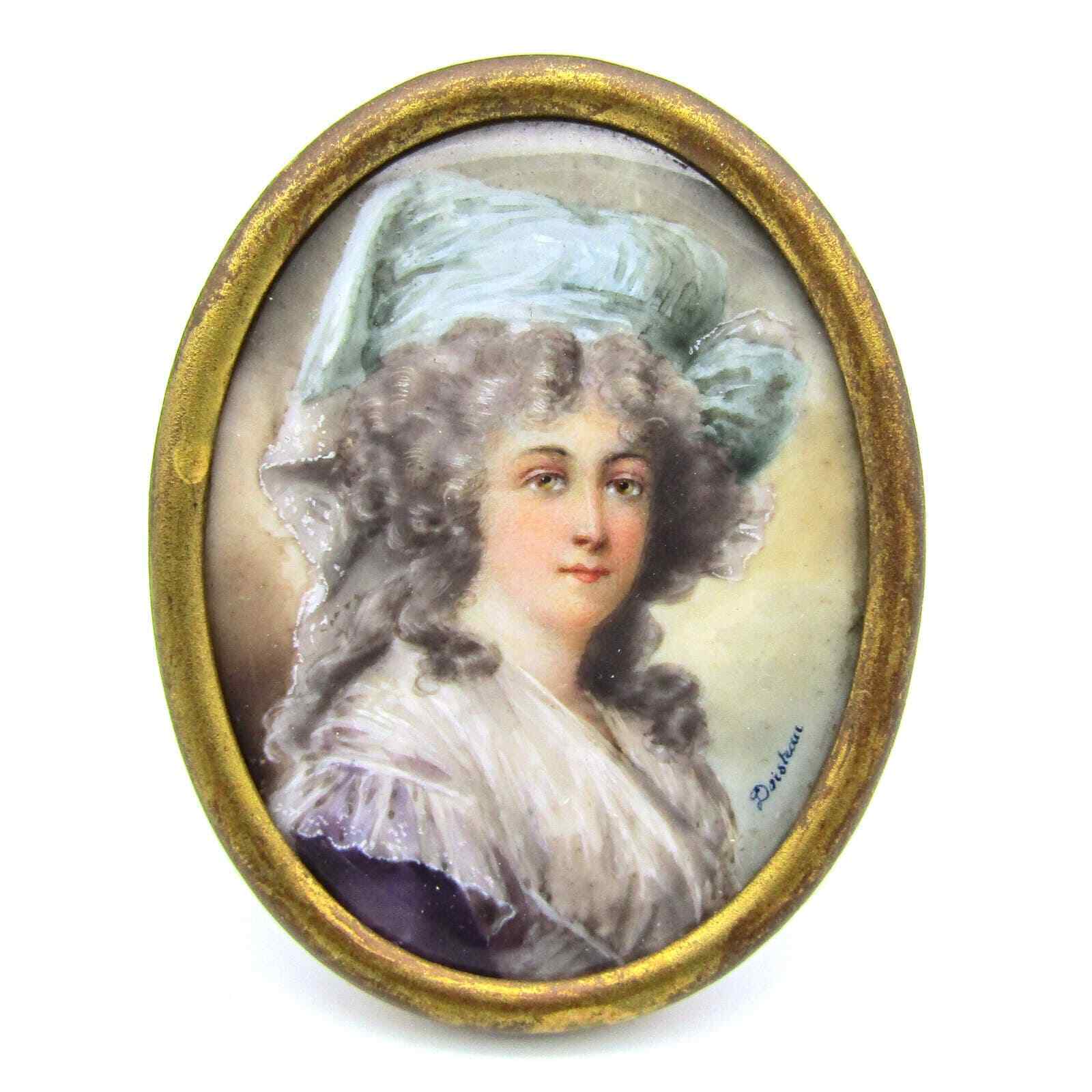 Miniature Portrait of a Woman Hand Painted on Bone Signed Doisteau