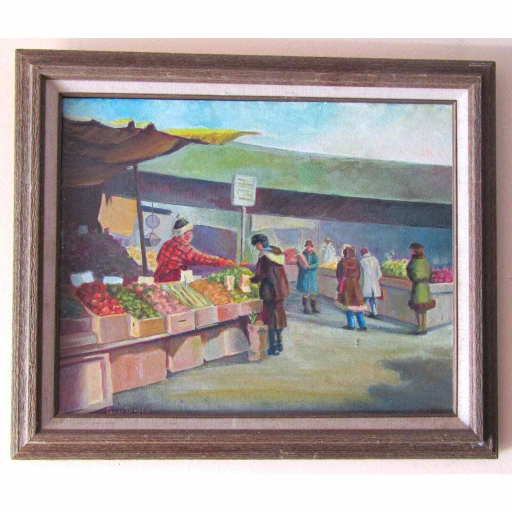 Louis Demeter Plein Air Painting of a Outdoor Market Mid Century