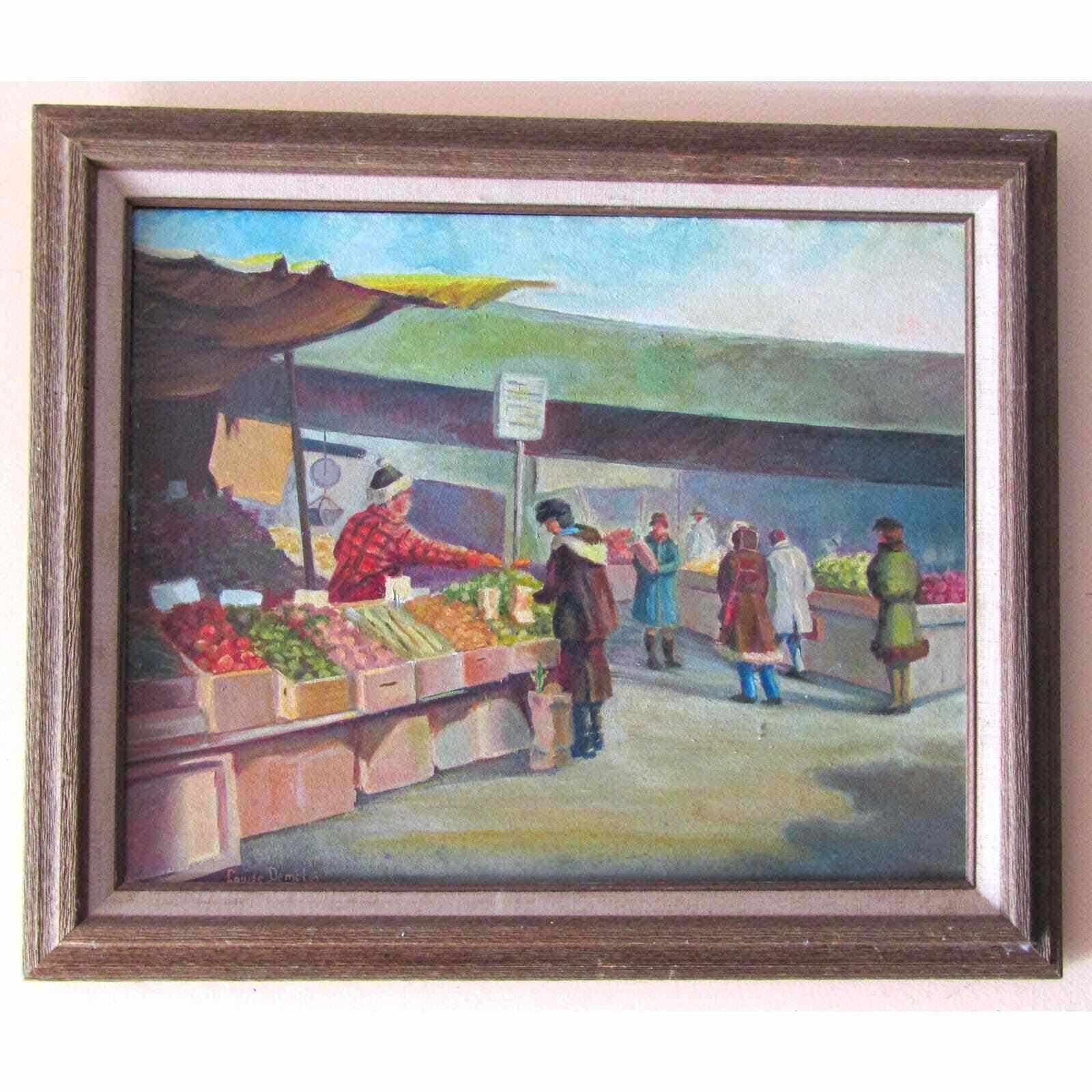 Louis Demeter Plein Air Painting of a Outdoor Market Mid Century