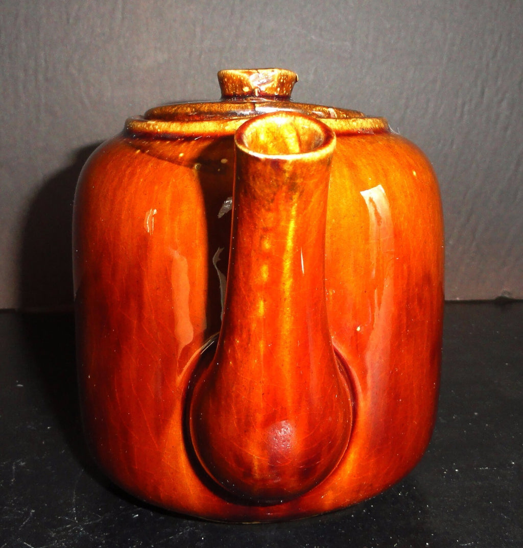 Antique Teapot Brown Glaze Molasses Glazed Teapot Impressed with S  MINT