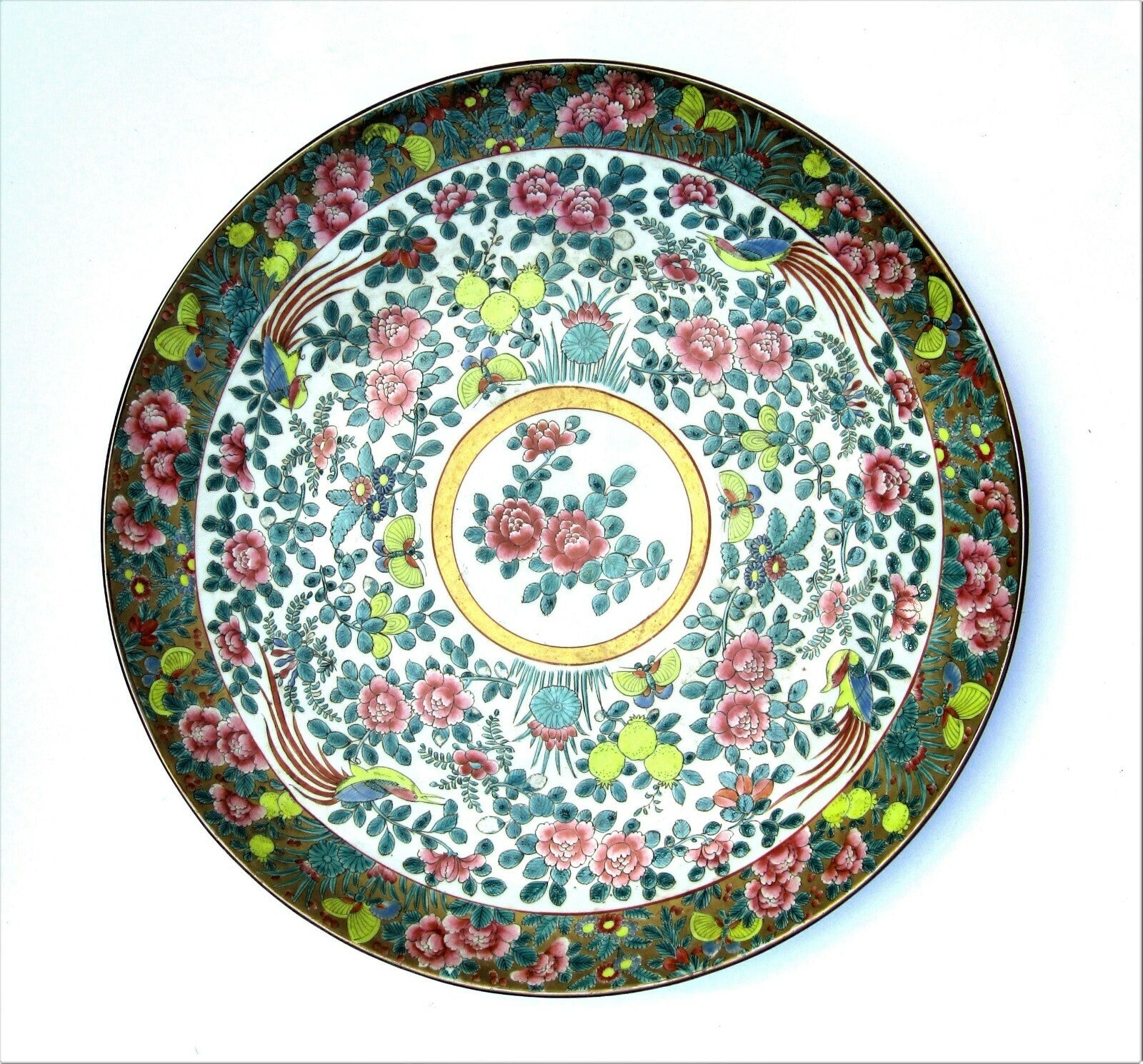 Chinese Qing Dynasty Famille Rose Charger Lotus Butterflies Imperial Mark 18"