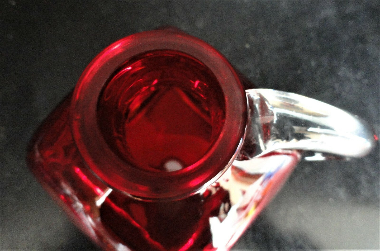 Bright Red Vase with Clear Applied Handle, Jug Vase, Bottle Vase