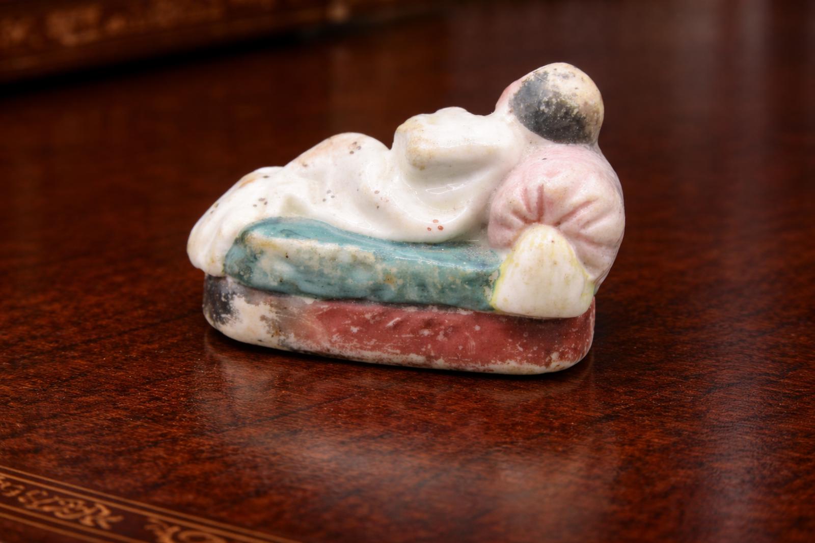 Antique Chinese Export Porcelain Piano Baby Figurine, Late 19thC, Incised Mark
