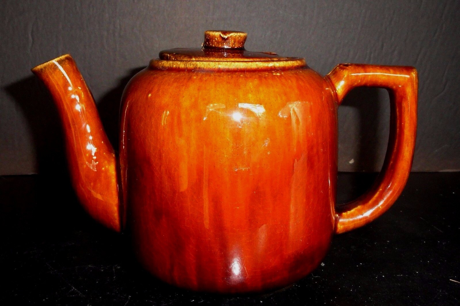 Antique Teapot Brown Glaze Molasses Glazed Teapot Impressed with S  MINT