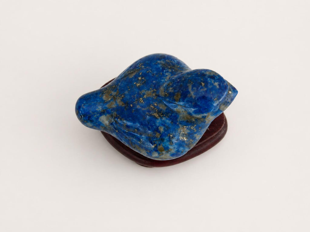 Lapis Lazuli Bird Carving on Wood Stand Blue Lapis Figurine 1.75" Vintage