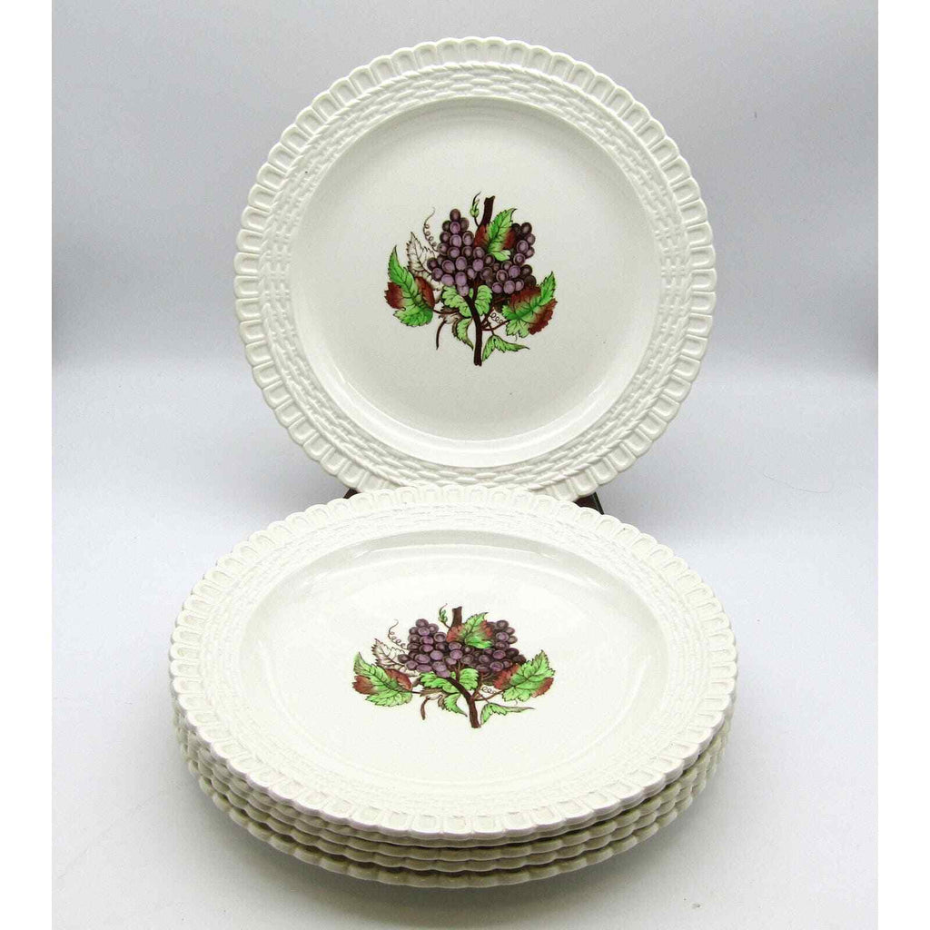 Copeland Spode Plates 9.25" Set of 6 Grape Pattern Basket Weave Edge