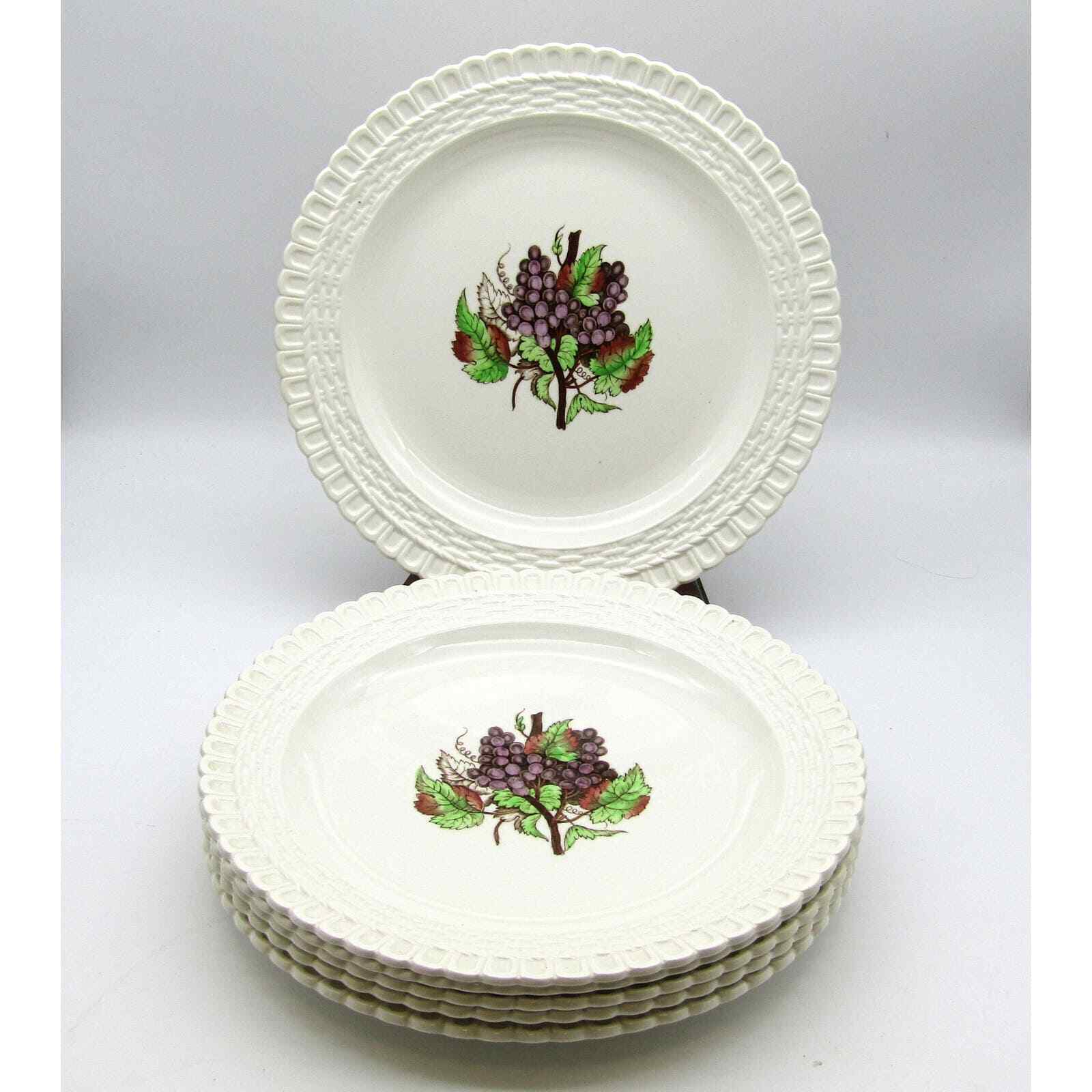 Copeland Spode Plates 9.25" Set of 6 Grape Pattern Basket Weave Edge