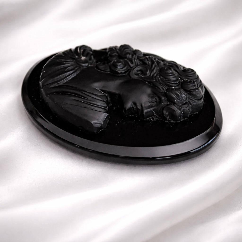 Unmounted Black Onyx Cameo Stone Victorian Woman Profile Beveled Edge 19C