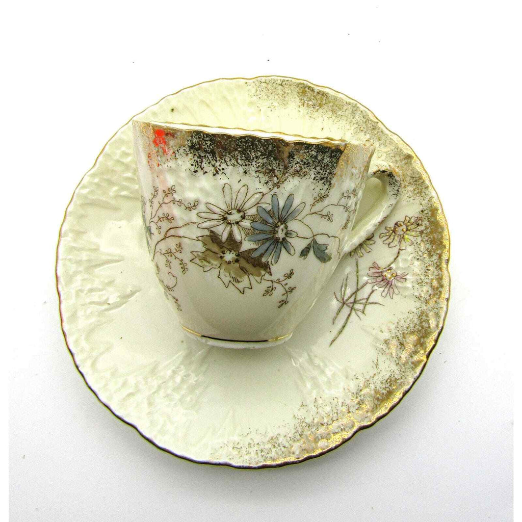 Lovely Demitasse Cup with Hand Painted Embellished Gold Floral Design