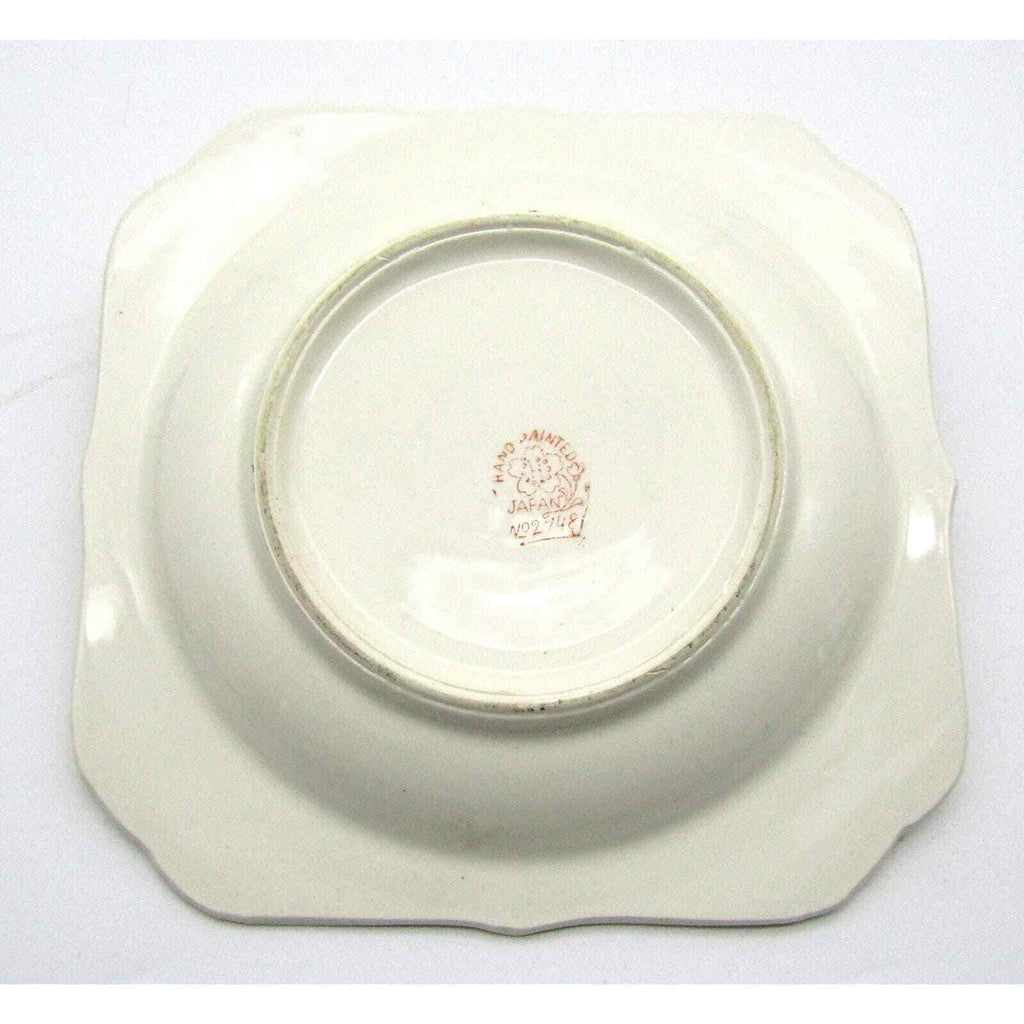 Hotta Yu Shoten Co Candy Dish W/ Handle Floral Hand painted Silver Accents 1920s
