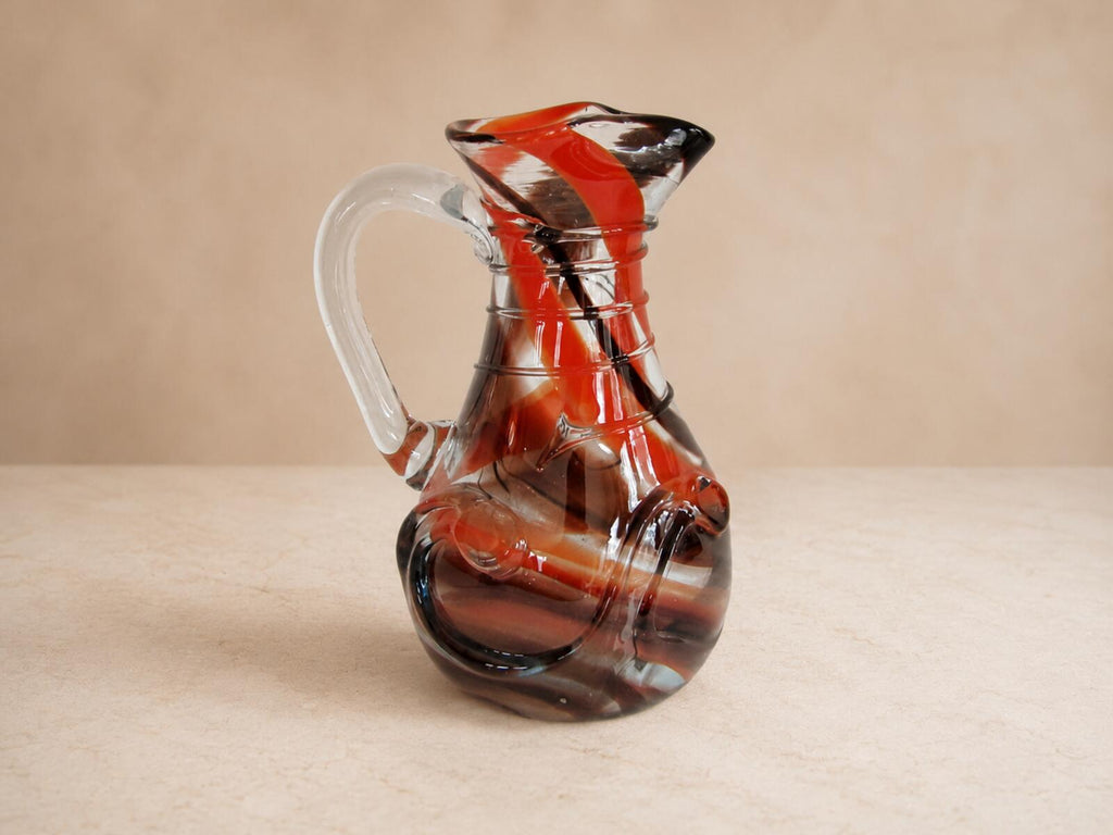 Harry Boyer 1978 Signed Studio Art Glass Pitcher Orange Brown Hand Blown 7 1/8"