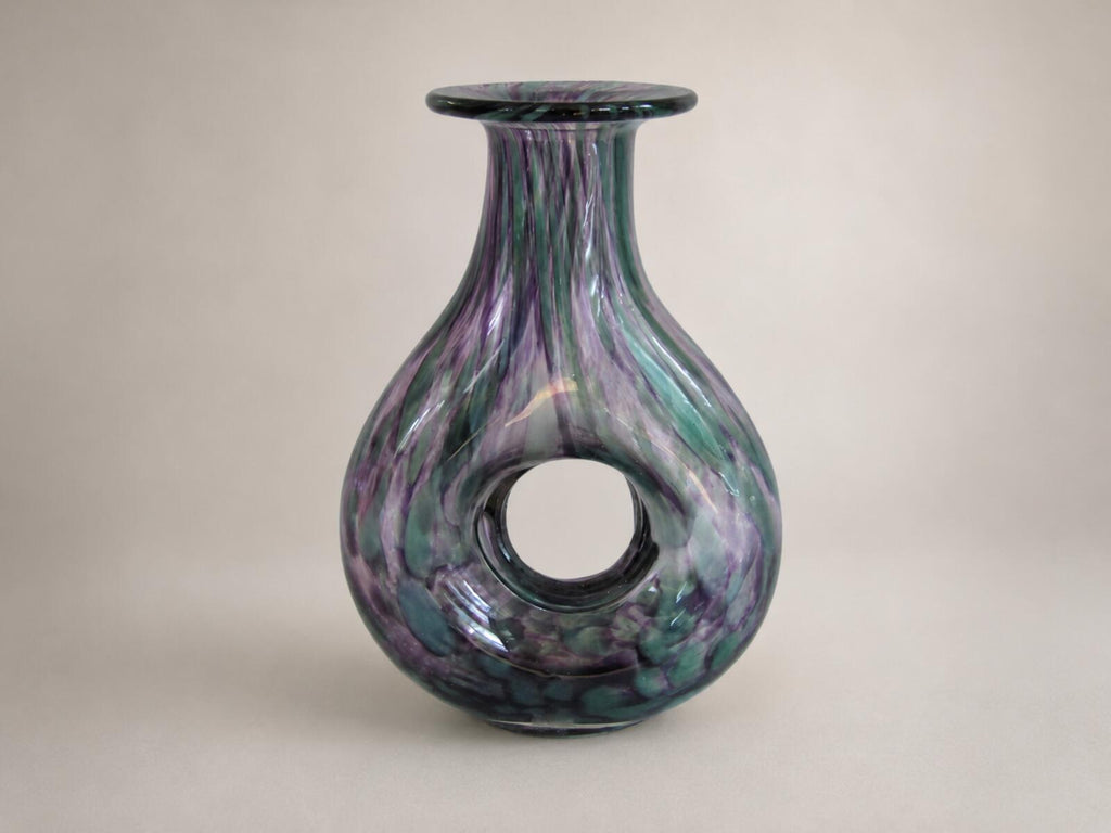 Mayflower American Pride Art Glass Vase Purple Green Hand Made 8"-Vintage