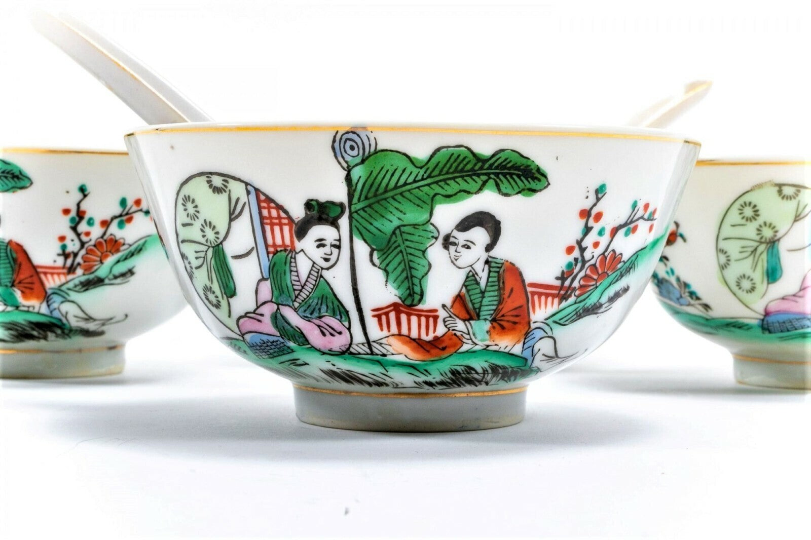 Chinese Famille Rose Bowls and Spoons, Signed, Early 20th Century