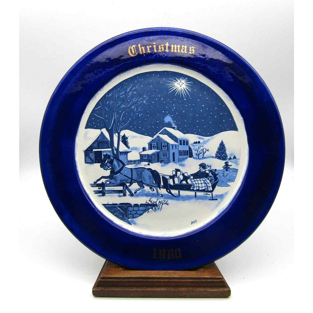1980 Christmas Plate Wall Hanging Plate Hand Painted by Iris