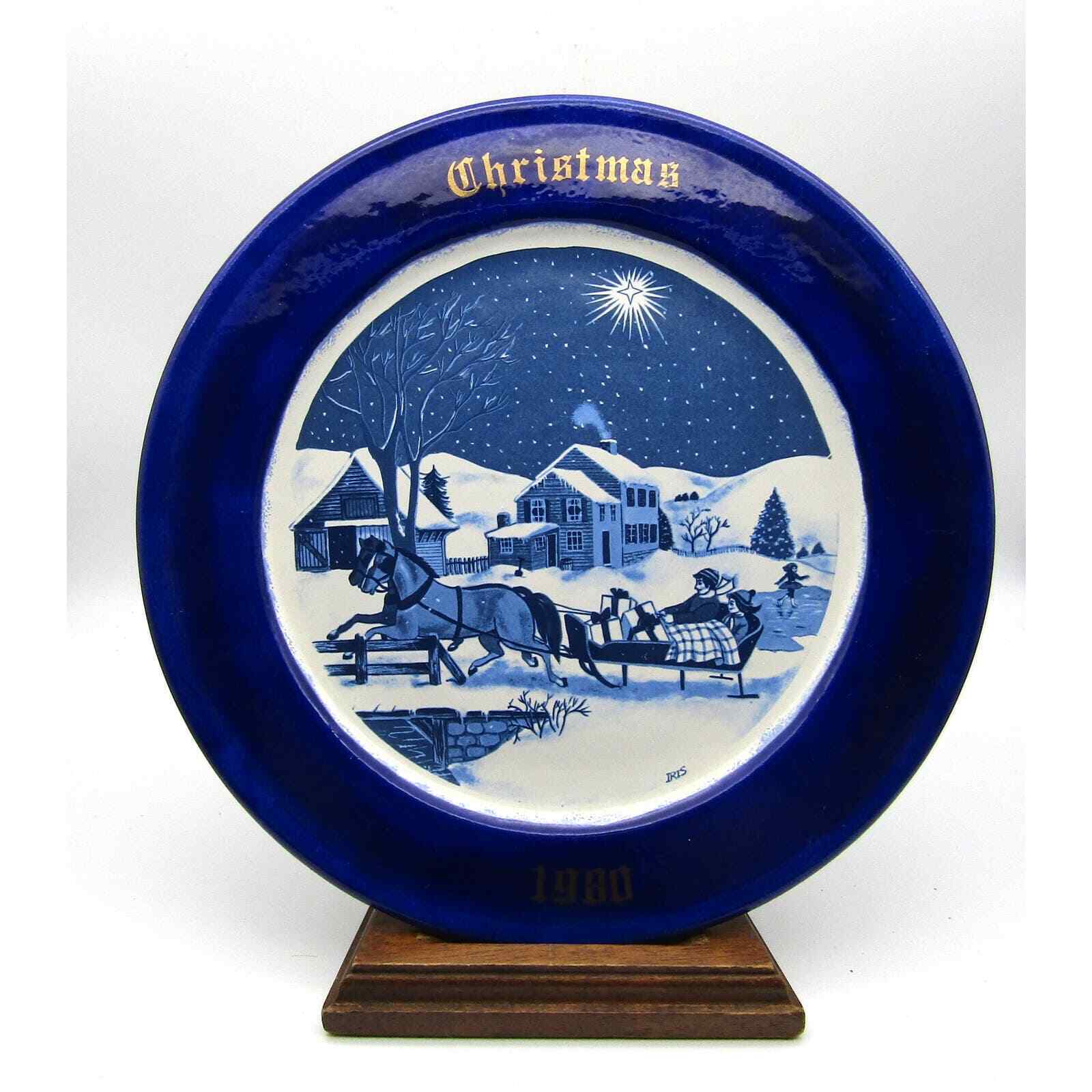 1980 Christmas Plate Wall Hanging Plate Hand Painted by Iris