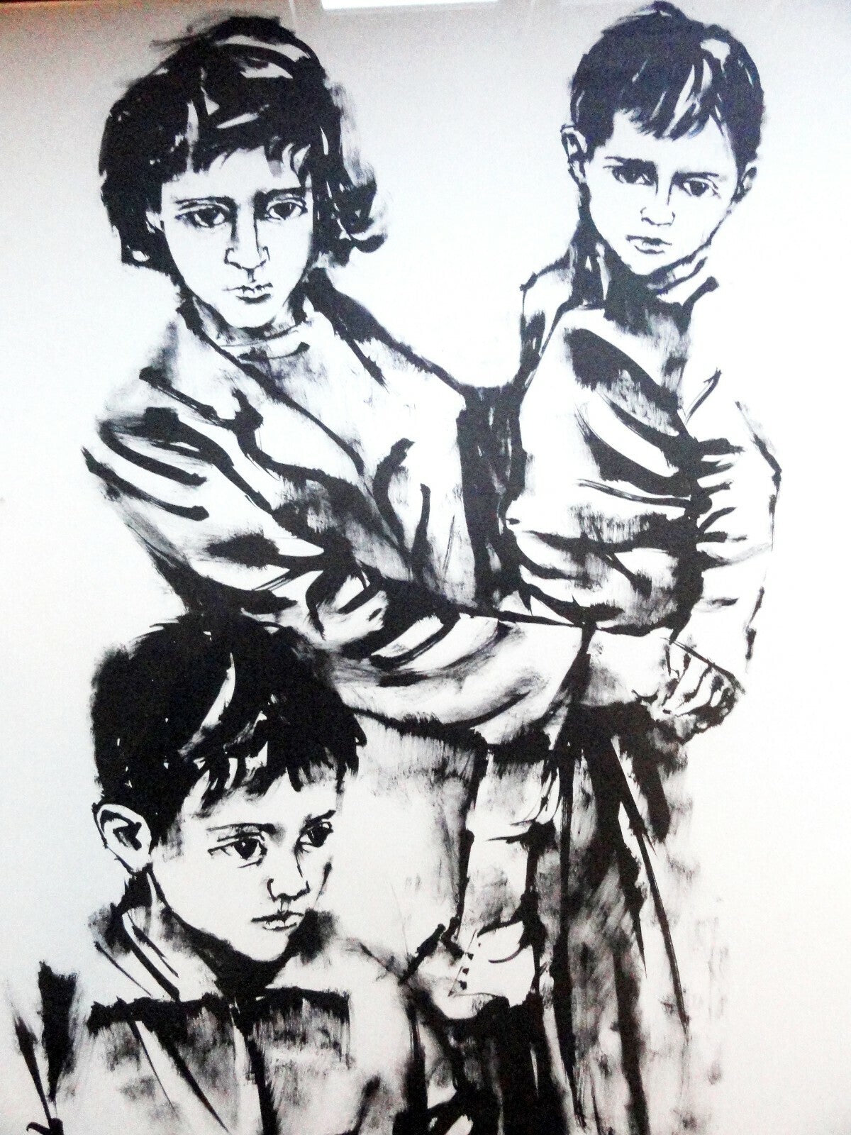 Moshe Gat Lithograph Mother and Children Israeli Artist Signed Numbered 21/150
