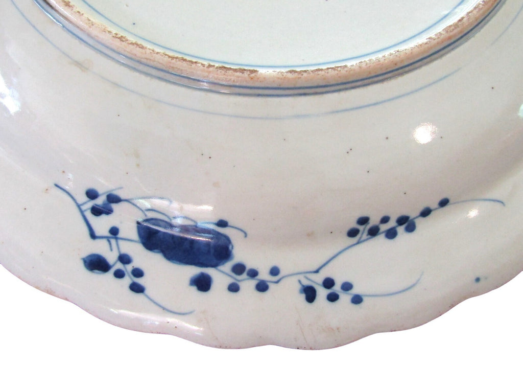 Japanese Blue & White Porcelain Charger Rooster & Hen 18th 19th C   19"
