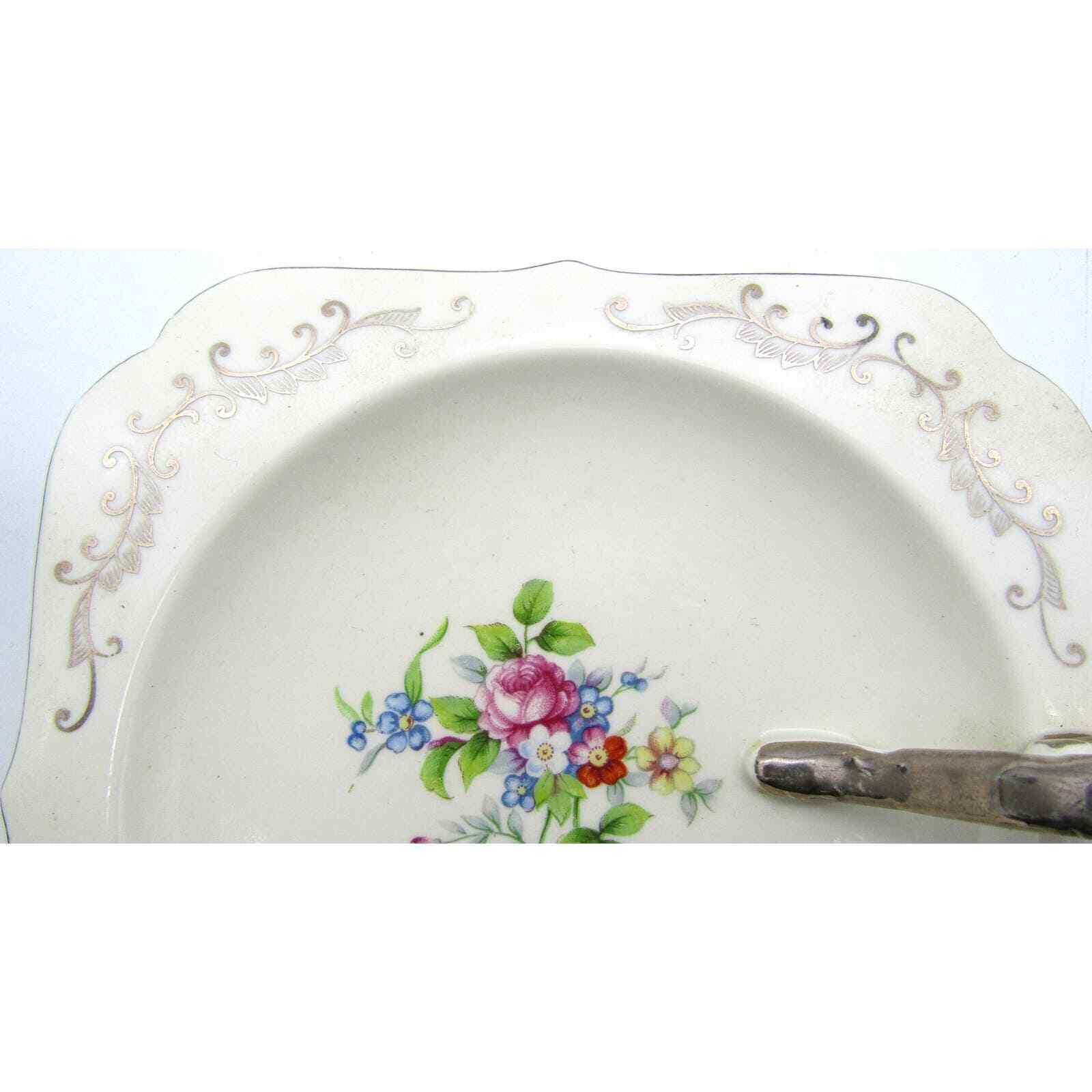 Hotta Yu Shoten Co Candy Dish W/ Handle Floral Hand painted Silver Accents 1920s