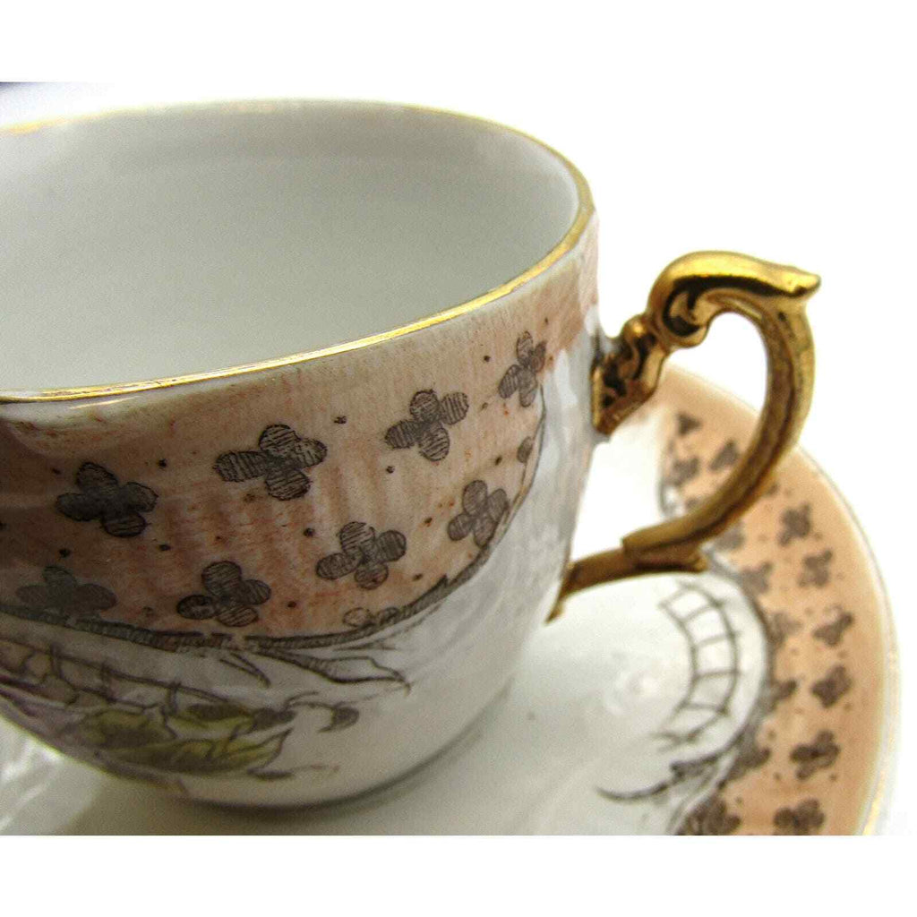 Ornate Demitasse Cup  Hand Painted Floral Design Gold Handle