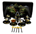Vintage Chinoiserie Chinese Hand-Painted Tea Set with Tray and Spoons