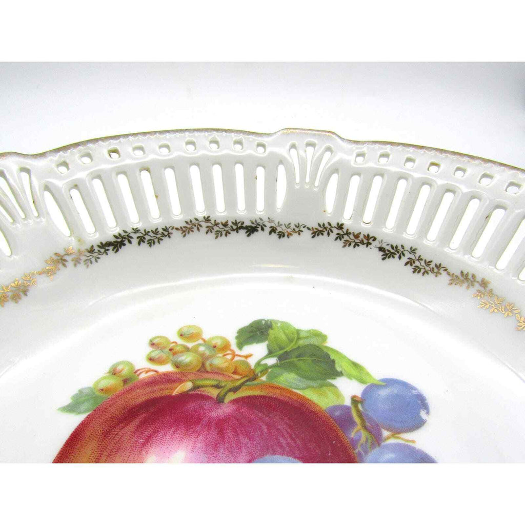 Reticulated Bowl Made in Germany with Hand Painted Apple and Grapes