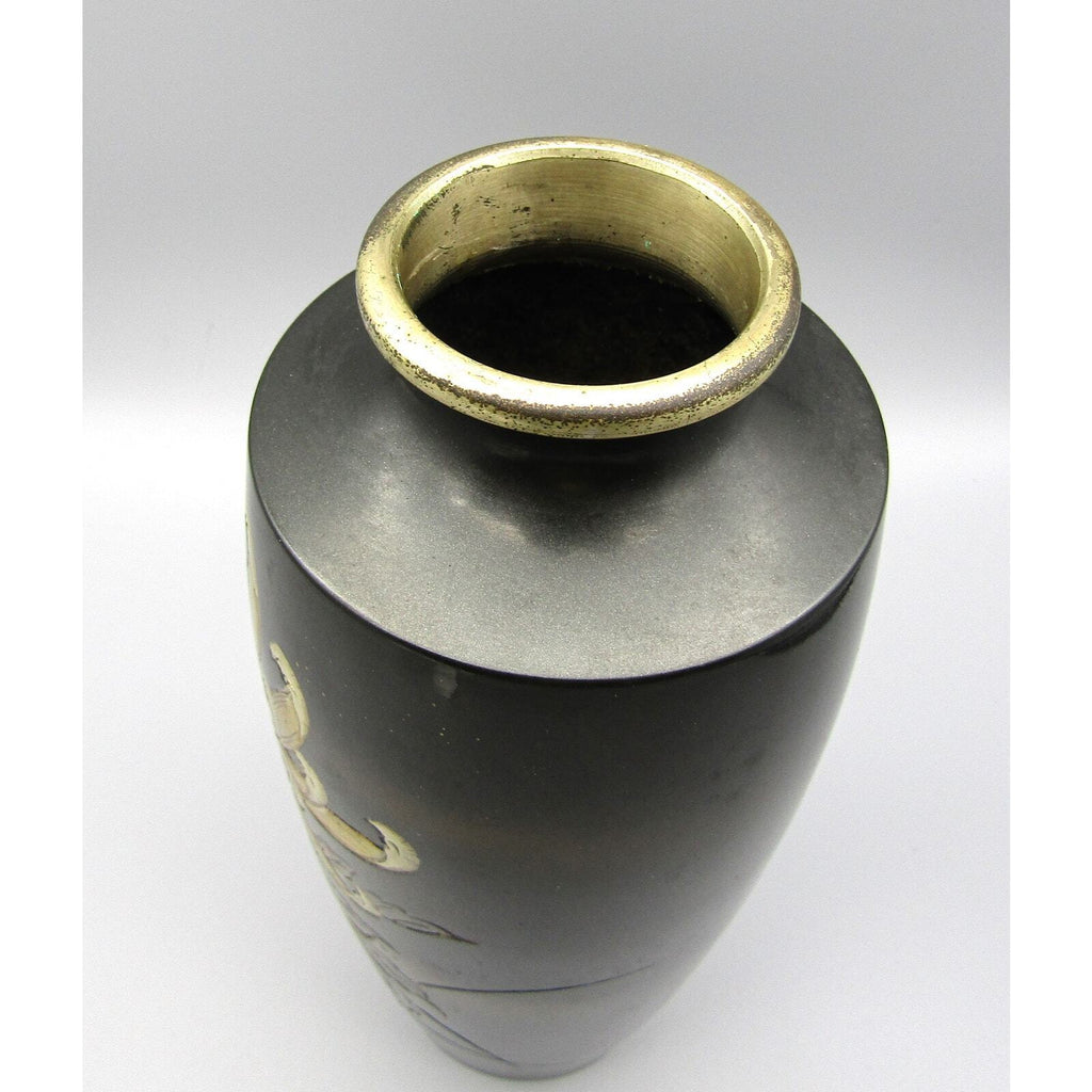 Takenoko-Kai Metal Vase w/ Gold and Silver Etched SIGNED