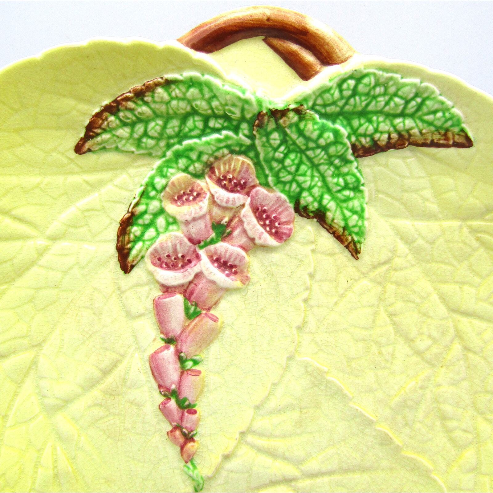Majolica Plate Floral Design Yellow Pink Green Carlton Ware England