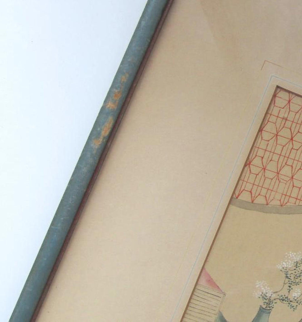 Antique Chinese Silk Painting Scholar Scene Framed w Calligraphy Seal