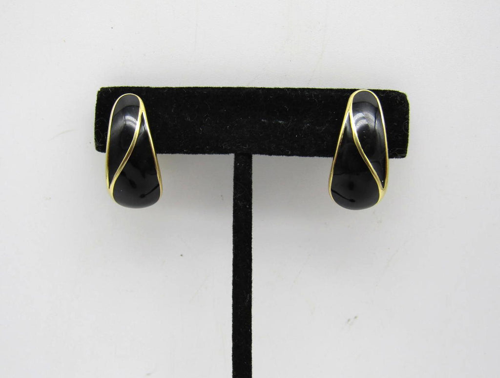 Vintage Trifari Black and Gold Clip-On Earrings