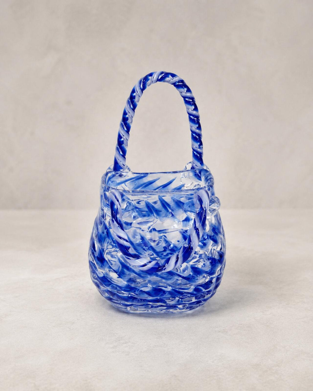 Vintage Murano Style Blue White Swirl Glass Purse Vase Handbag 9" Perfect