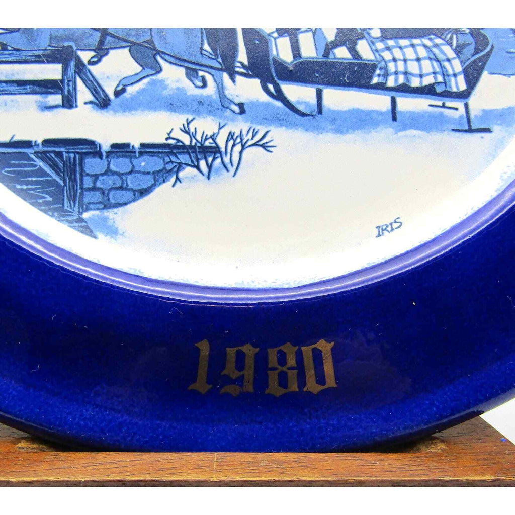 1980 Christmas Plate Wall Hanging Plate Hand Painted by Iris