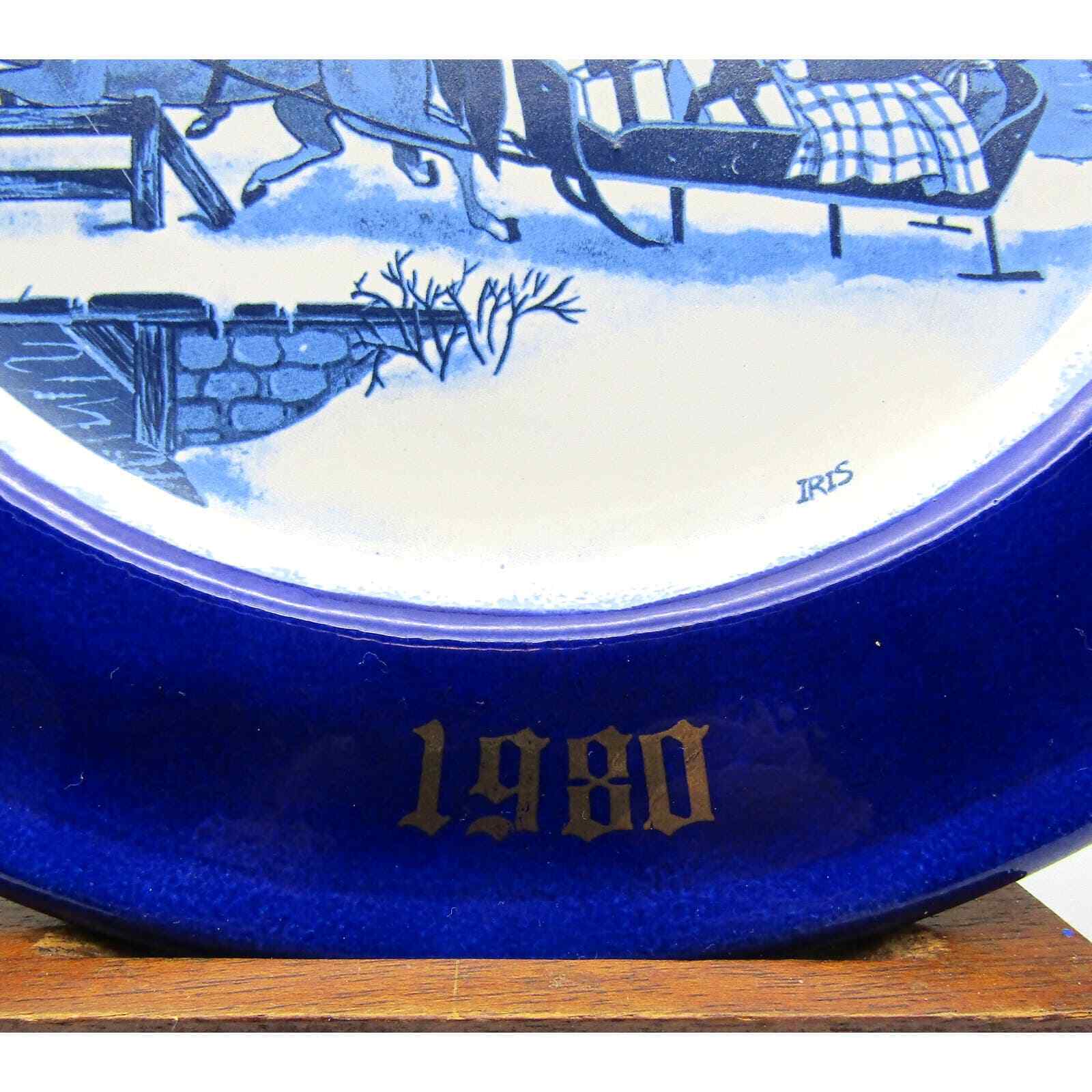 1980 Christmas Plate Wall Hanging Plate Hand Painted by Iris
