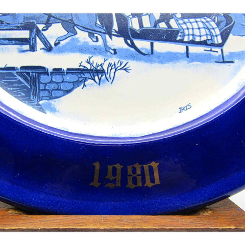 1980 Christmas Plate Wall Hanging Plate Hand Painted by Iris